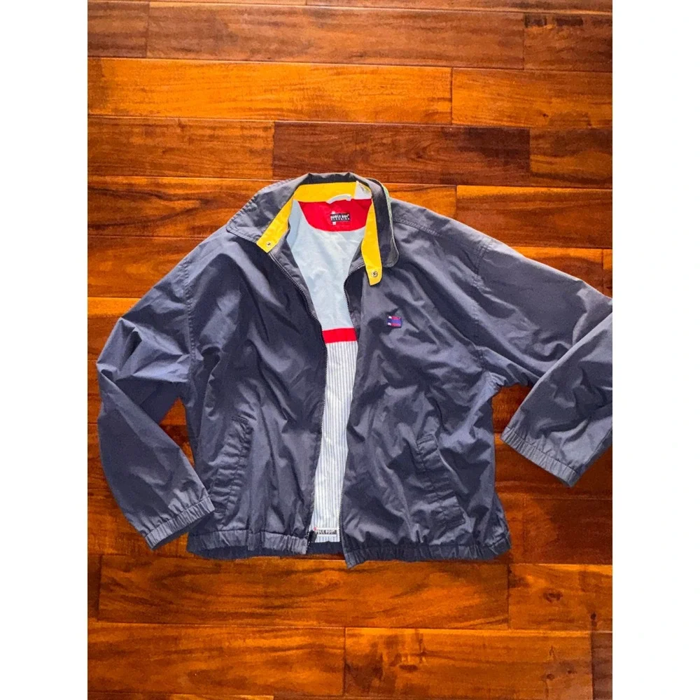 Bugle Boy‎ Classics Mens L Navy Yellow Red Zip Up Windbreaker Jacket